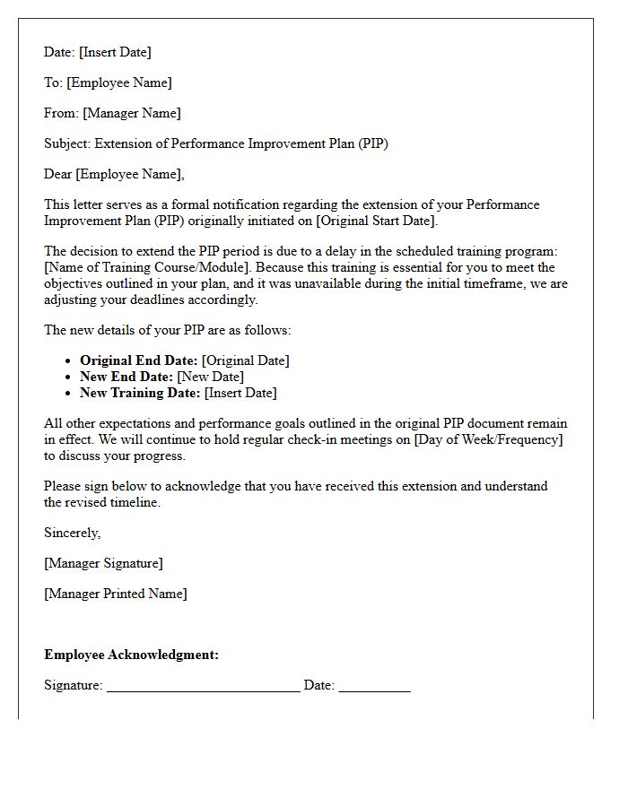 Training Delay Performance Improvement Plan Extension Letter