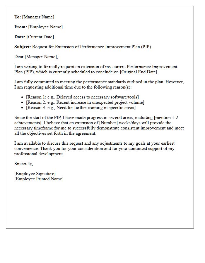 Employee Requested Performance Improvement Plan Extension Letter