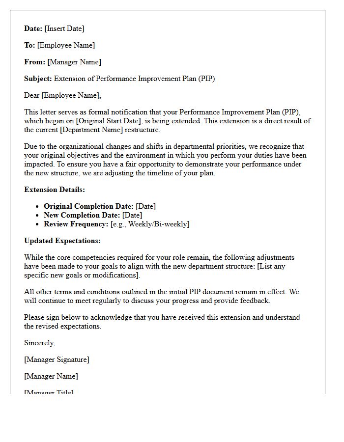 Department Restructure Performance Improvement Plan Extension Letter