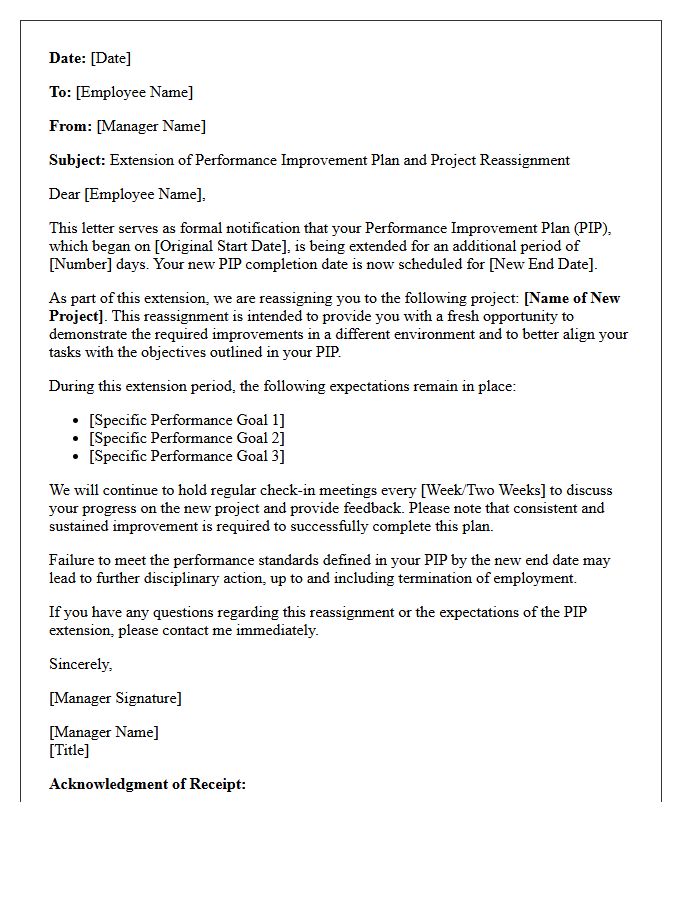 Project Reassignment Performance Improvement Plan Extension Letter