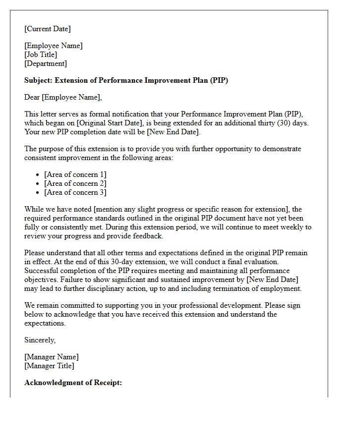 Thirty Day Performance Improvement Plan Extension Letter