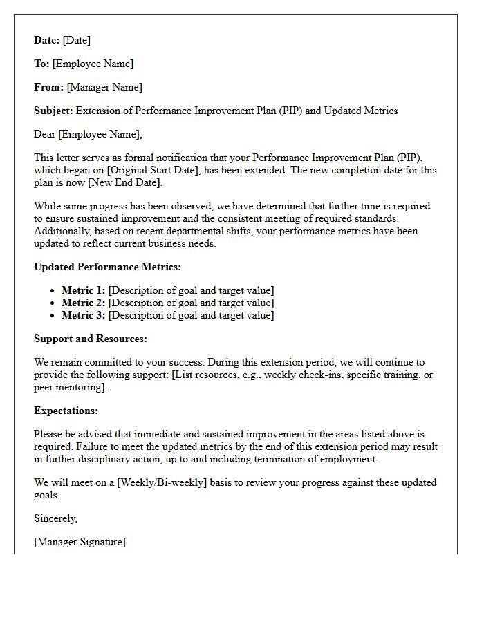 Updated Metrics Performance Improvement Plan Extension Letter