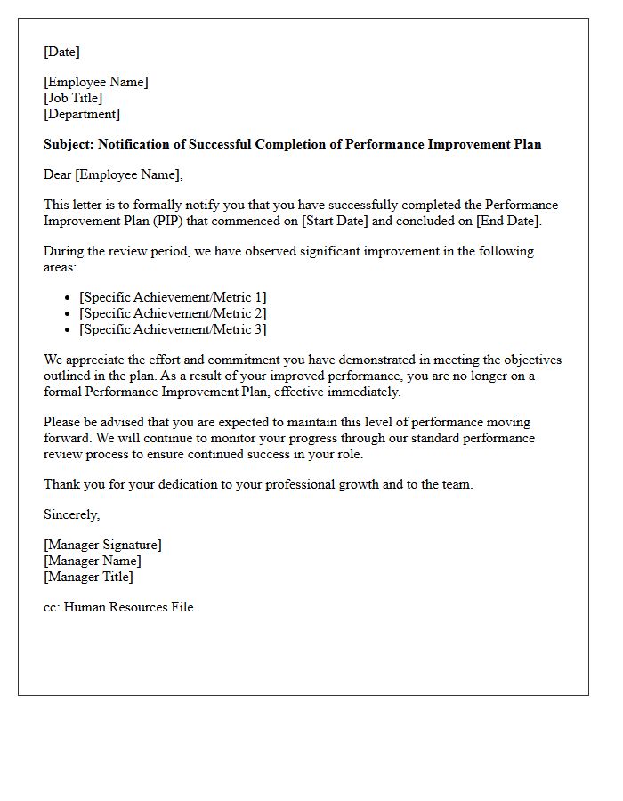 Successful Completion of Performance Improvement Plan Letter