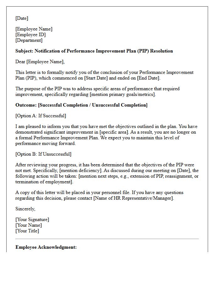Performance Improvement Plan Resolution Letter