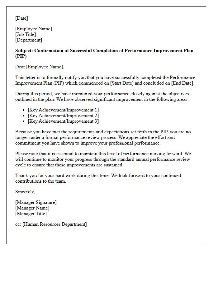 End of Performance Improvement Plan Confirmation Letter