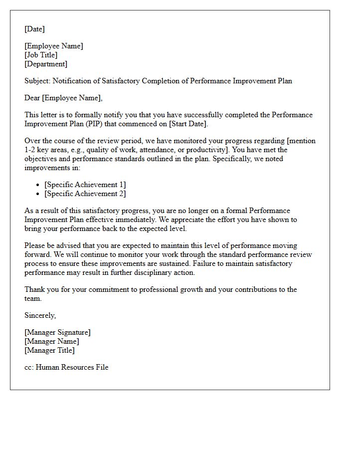 Satisfactory Performance Improvement Plan Conclusion Letter