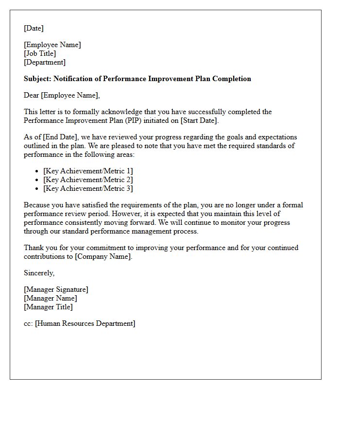 Performance Plan Completion Acknowledgment Letter