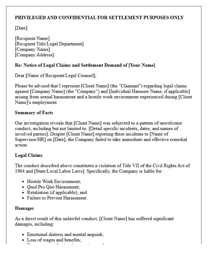 Pre-Litigation Sexual Harassment Settlement Demand Letter