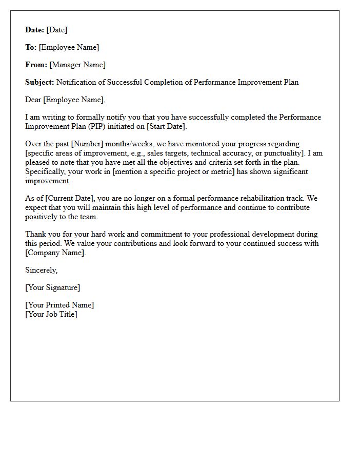 Successful Employee Performance Rehabilitation Letter