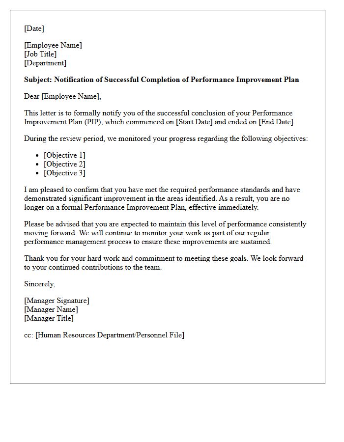 Resolution of Performance Improvement Plan Letter