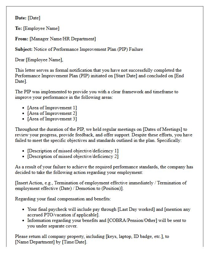 Notice of Performance Improvement Plan Failure Letter