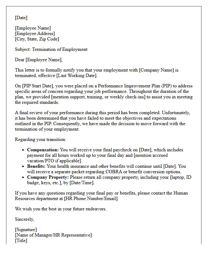 Termination Due to Performance Improvement Plan Failure Letter