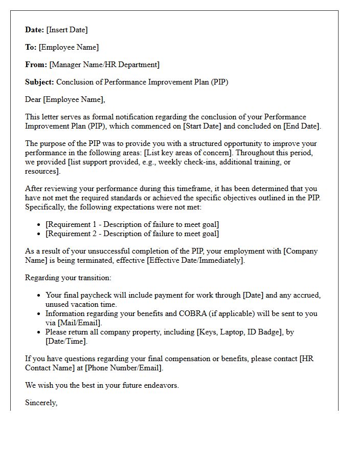 Unsuccessful Performance Improvement Plan Conclusion Letter