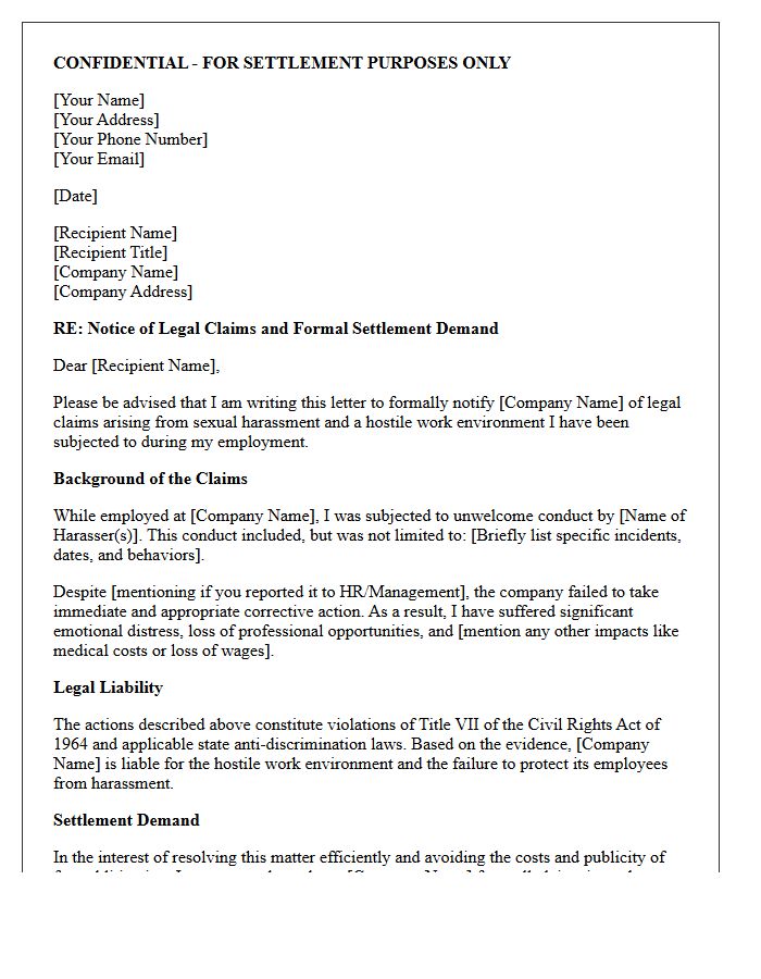 Workplace Sexual Harassment Financial Settlement Demand Letter