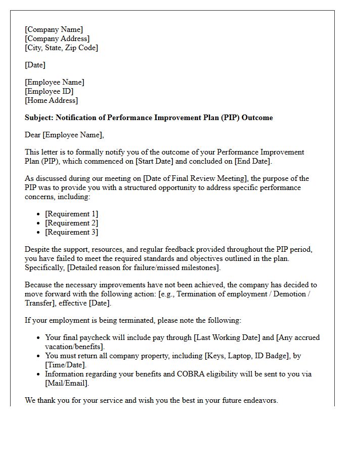 Official Outcome of Performance Improvement Plan Failure Letter