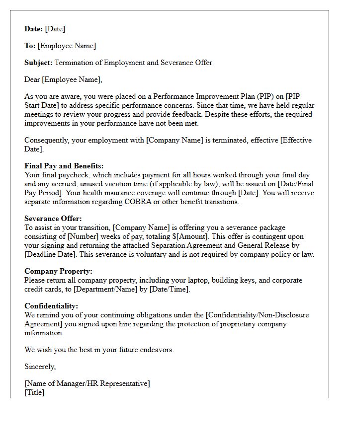 Performance Improvement Plan Failure and Severance Offer Letter