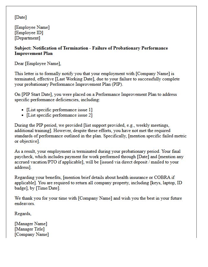 End of Probationary Performance Improvement Plan Failure Letter