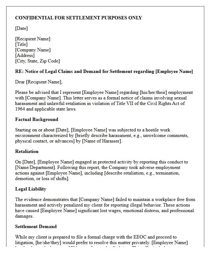 Sexual Harassment and Retaliation Settlement Demand Letter