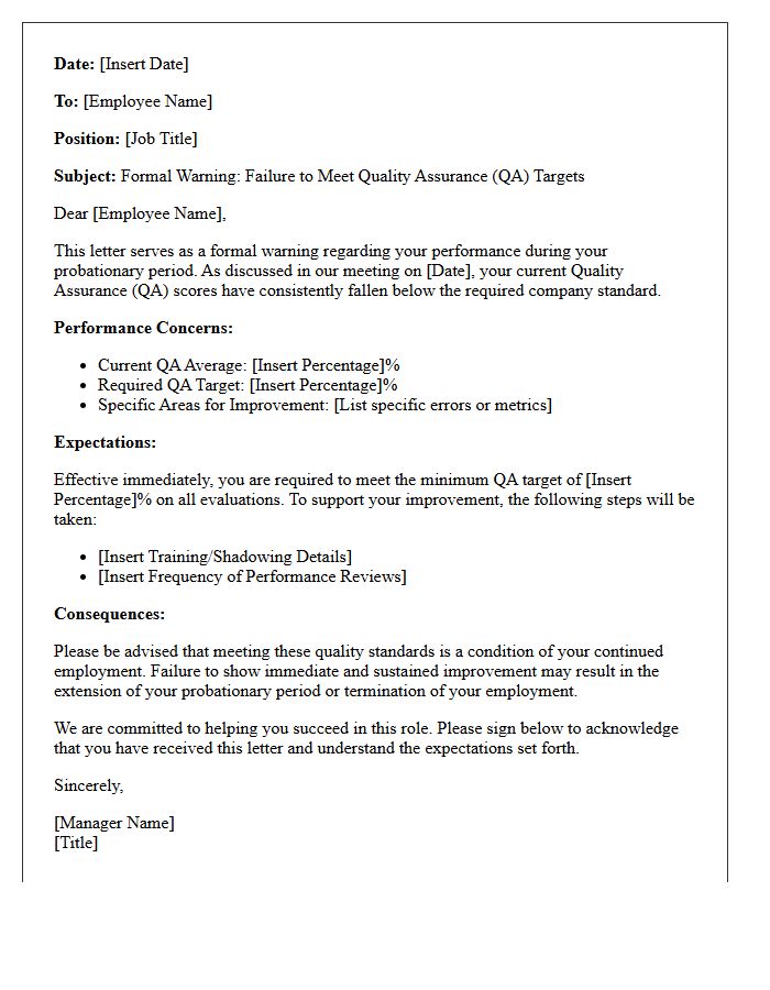 Probationary Warning Letter for Missing Quality Assurance Targets