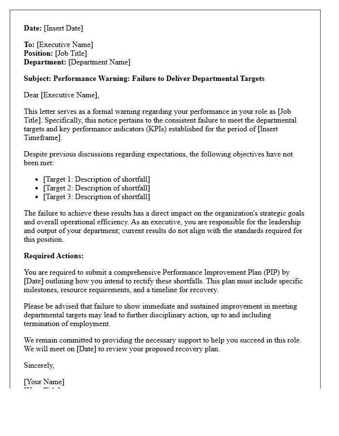 Executive Warning Letter for Failure to Deliver Departmental Targets