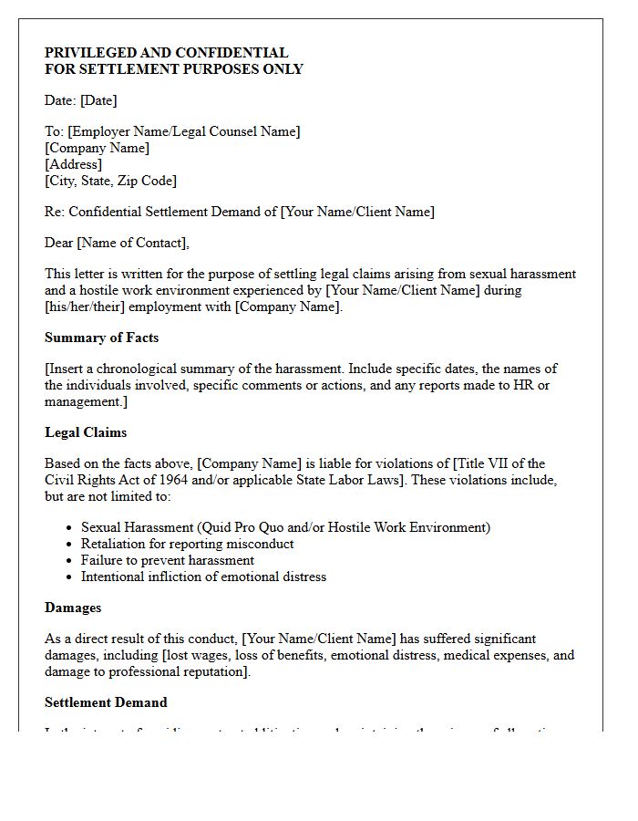Confidential Sexual Harassment Settlement Demand Letter