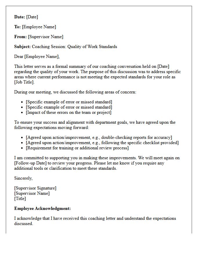 Initial Quality of Work Coaching Letter