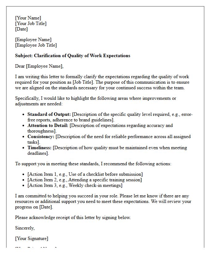 Quality of Work Expectations Clarification Letter