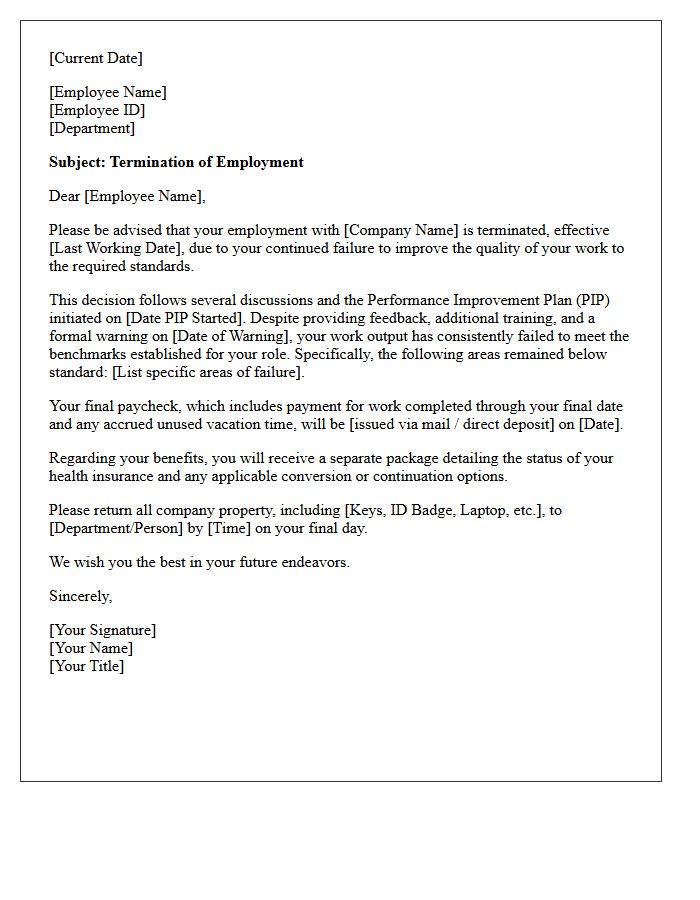 Termination Letter for Failure to Improve Work Quality