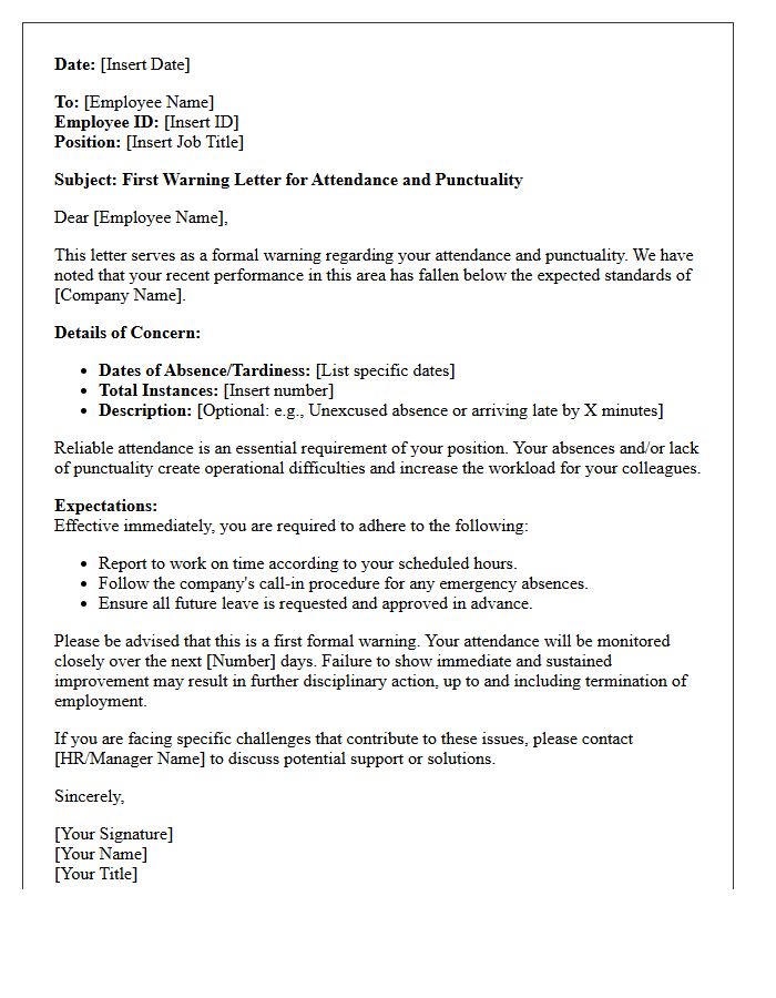 First Warning Letter for Attendance and Punctuality Improvement