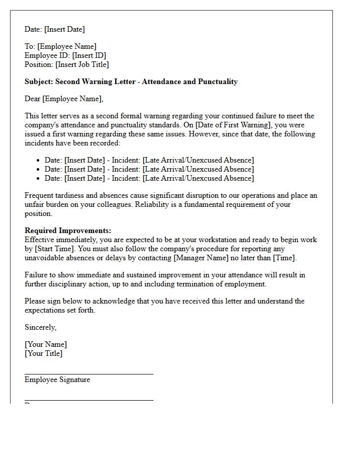 Second Warning Letter for Attendance and Punctuality Improvement