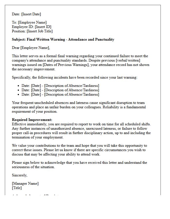 Final Warning Letter for Attendance and Punctuality Improvement