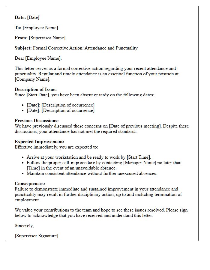 Corrective Action Letter for Attendance and Punctuality Improvement