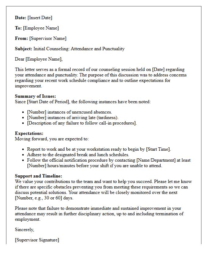 Initial Counseling Letter for Attendance and Punctuality Improvement