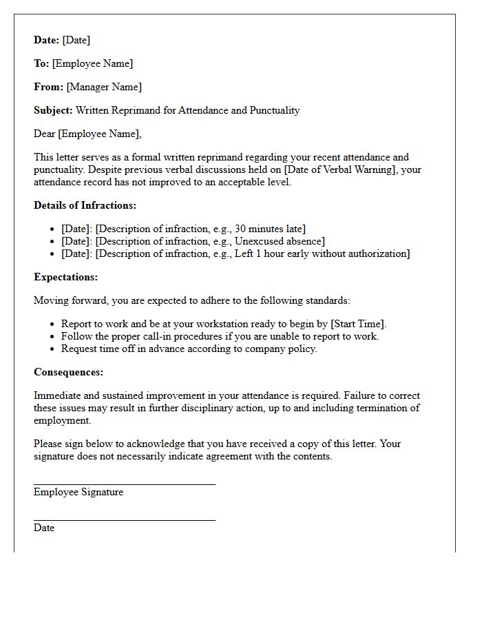 Written Reprimand Letter for Attendance and Punctuality Improvement