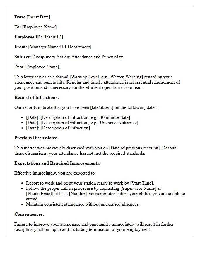 Disciplinary Action Letter for Attendance and Punctuality Improvement