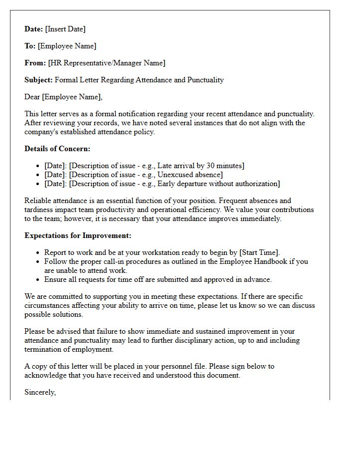 Human Resources Letter for Attendance and Punctuality Improvement