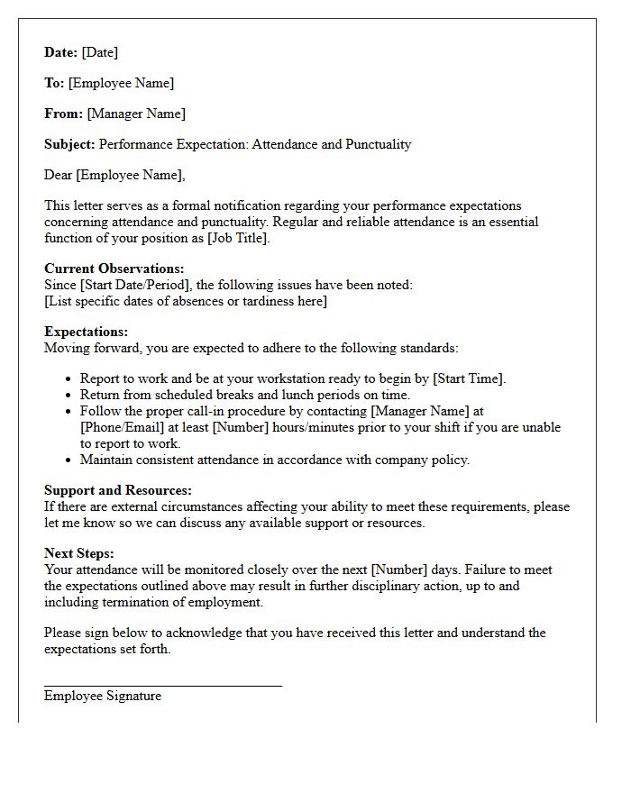 Performance Expectation Letter for Attendance and Punctuality Improvement
