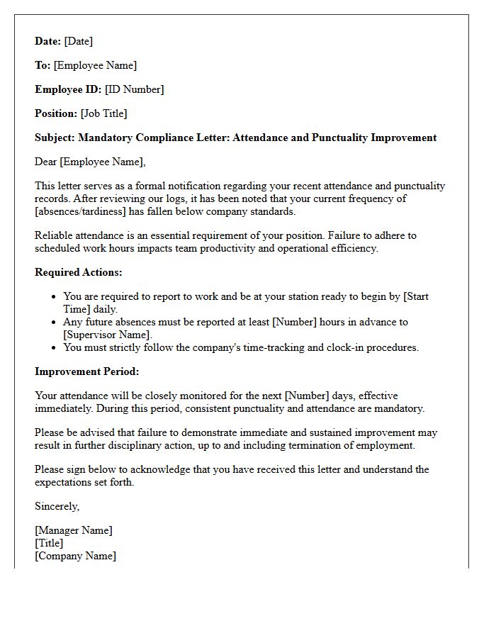 Mandatory Compliance Letter for Attendance and Punctuality Improvement