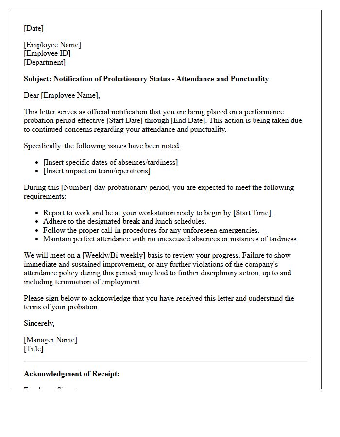 Probationary Status Letter for Attendance and Punctuality Improvement