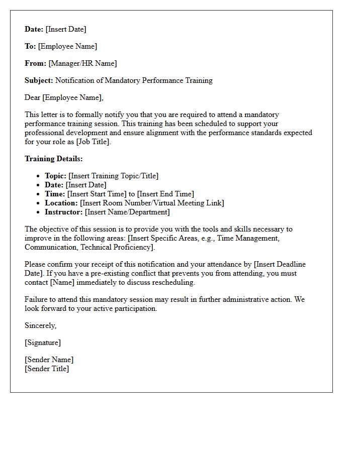 Notification of Mandatory Performance Training Letter
