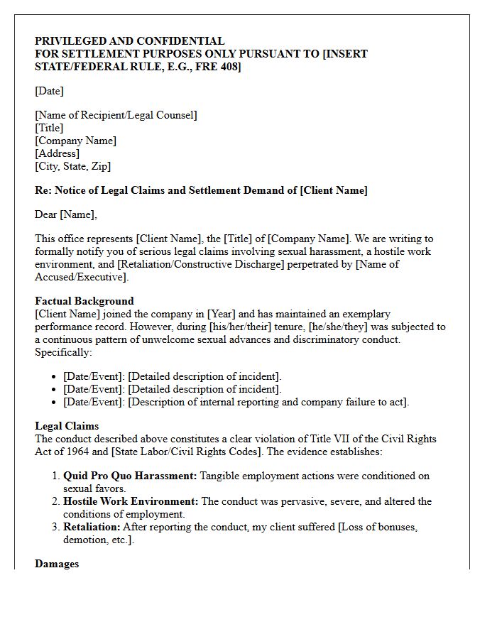 Executive Level Sexual Harassment Settlement Demand Letter
