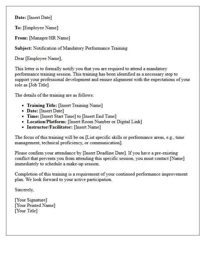 Employee Notification of Mandatory Performance Training Letter