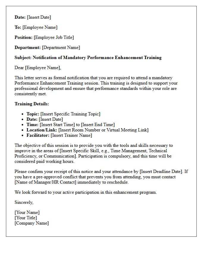 Mandatory Staff Performance Enhancement Training Letter