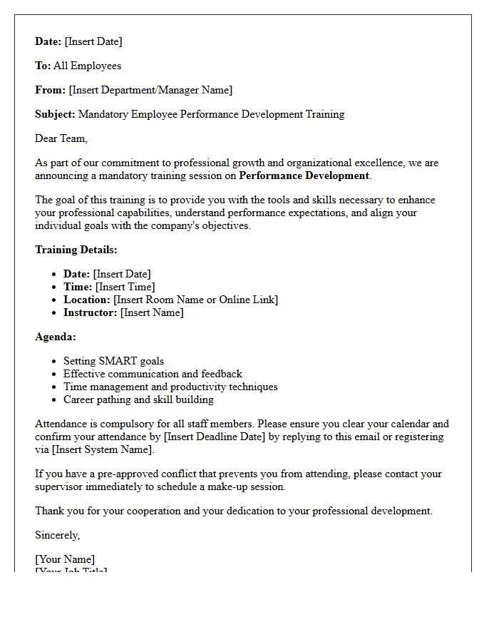 Mandatory Employee Performance Development Training Letter