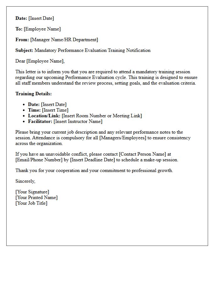 Mandatory Performance Evaluation Training Notification Letter