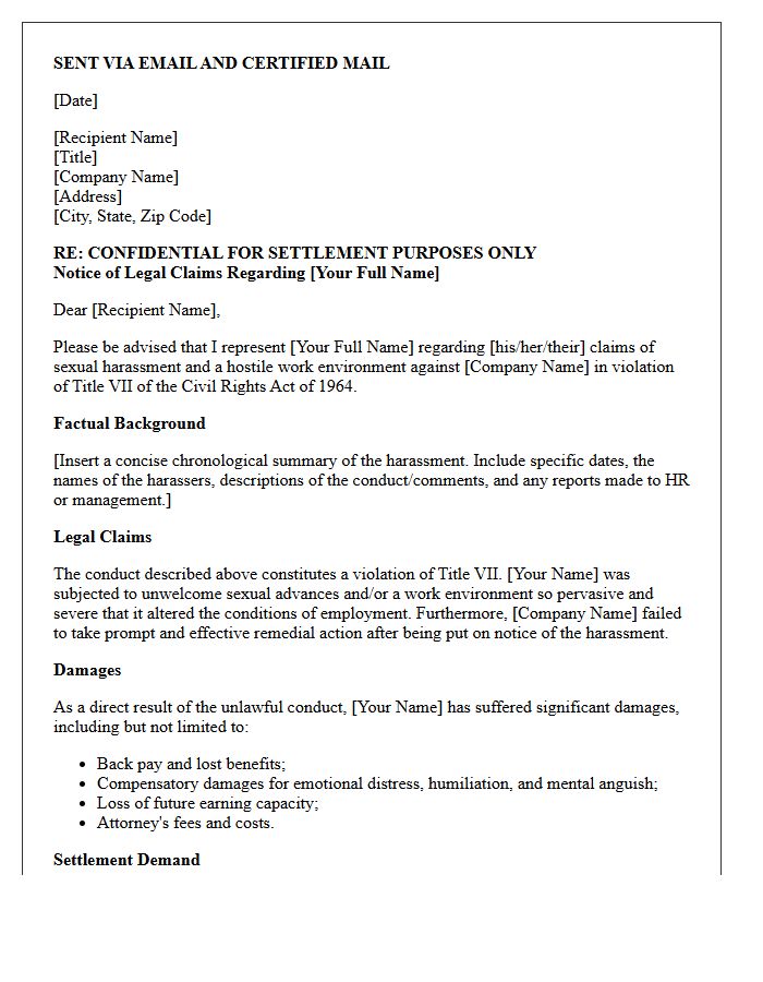 Title VII Sexual Harassment Settlement Demand Letter