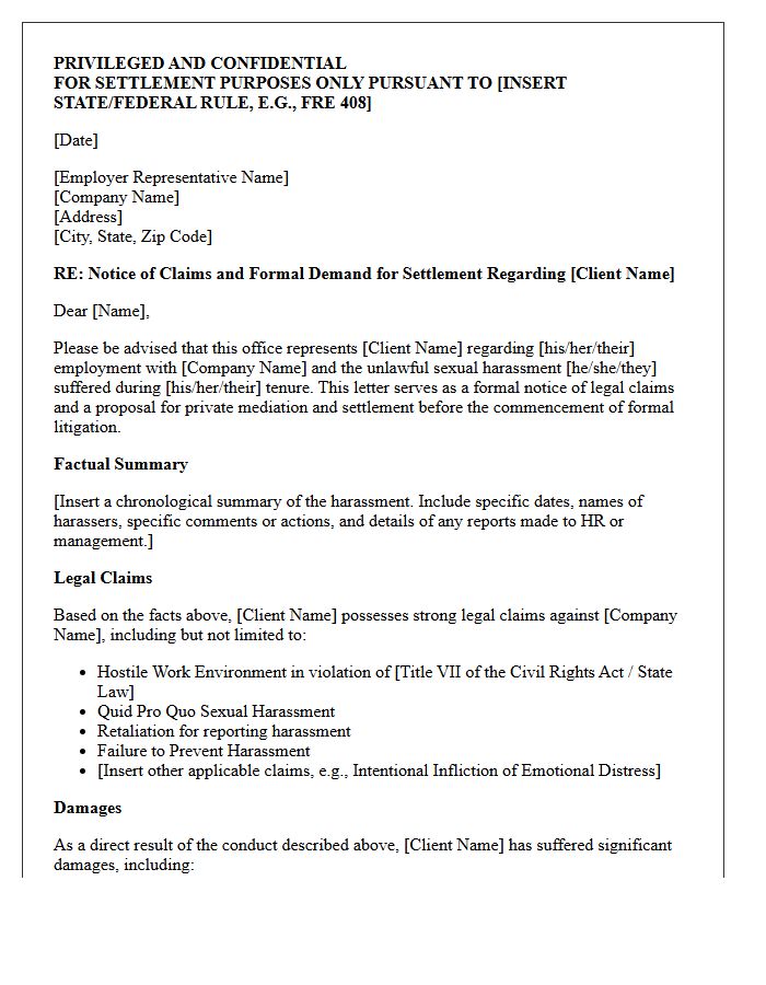 Sexual Harassment Mediation and Settlement Demand Letter