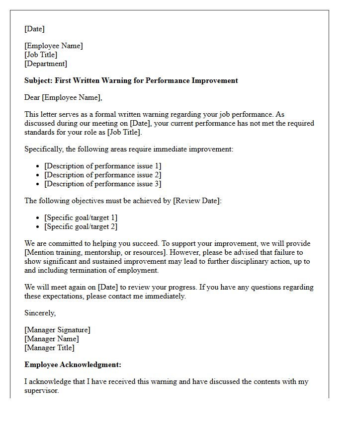 First Warning for Inadequate Performance Letter