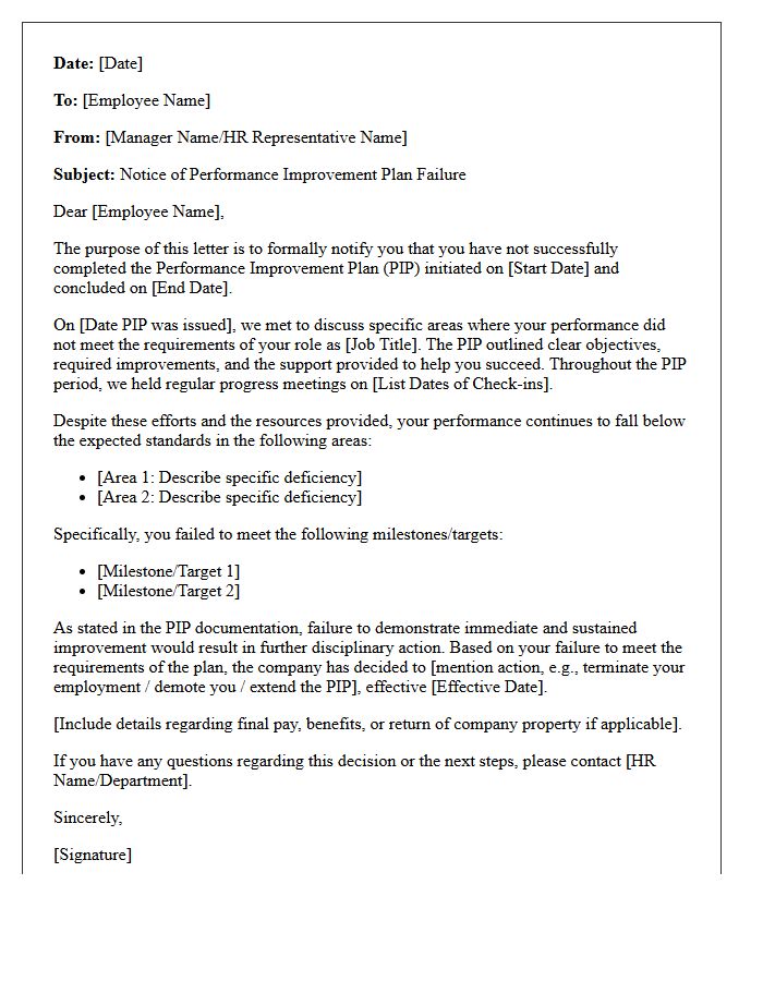 Notice of Performance Improvement Plan Failure Letter