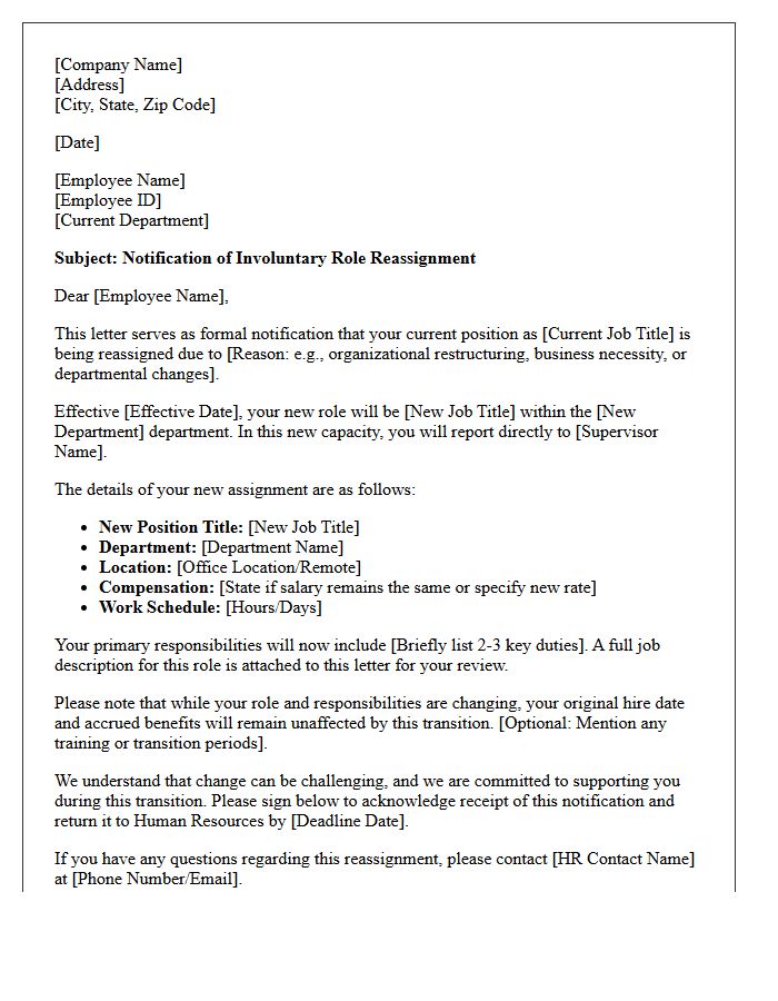Notification of Involuntary Role Reassignment Letter